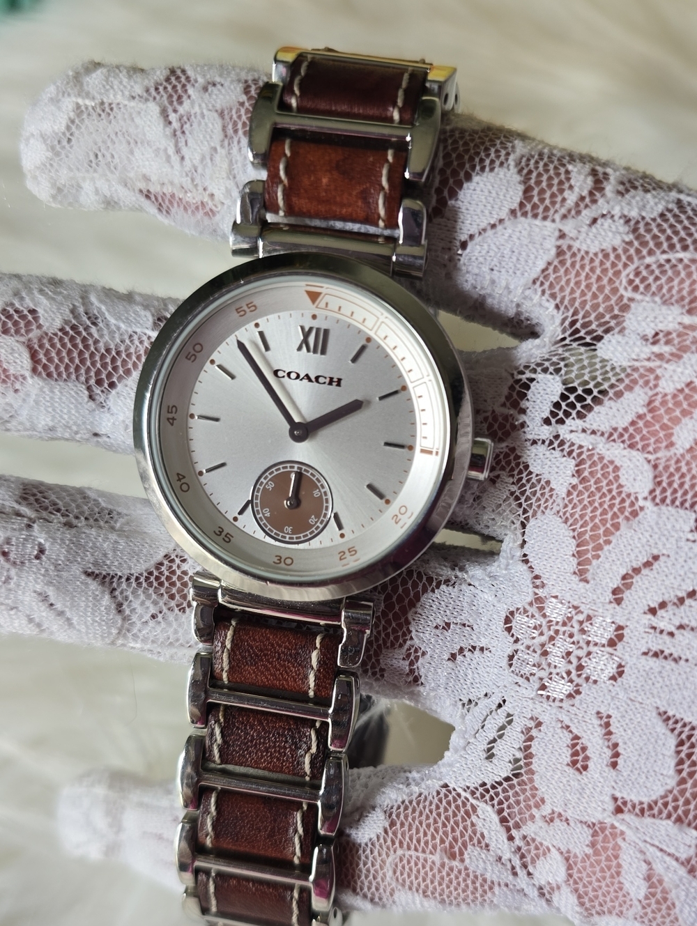 Coach 1941 Sport Series Silver Dial Watch with Steel And Leather Strap